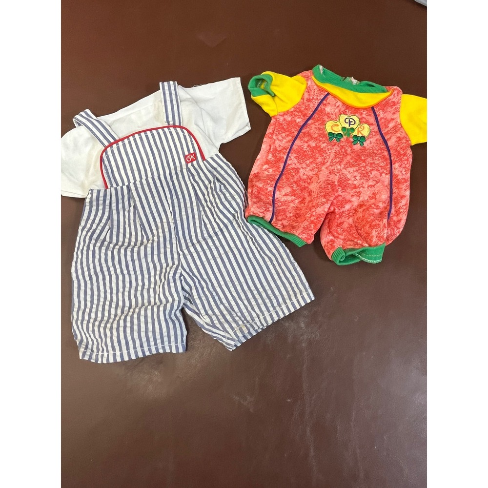 Vintage Cabbage Patch Kids Doll Clothes Lot Striped Overalls & Colorblock Romper